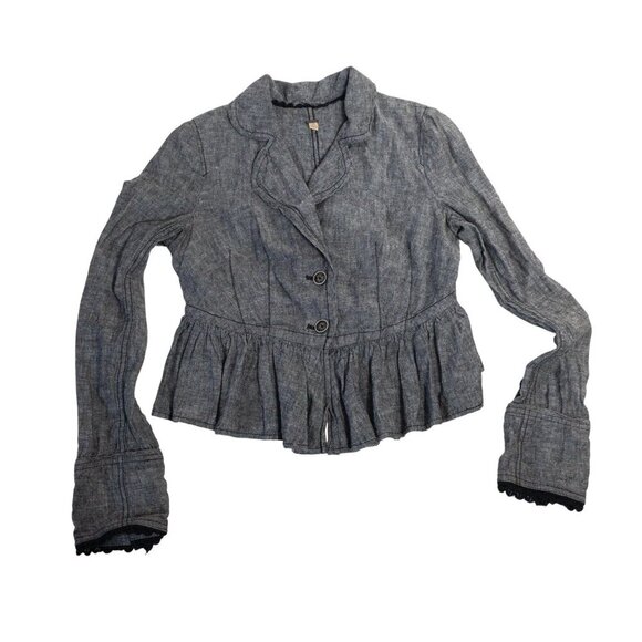 Free People Jackets & Blazers - Free People XS Gray Ruffled Peplum Jacket Linen Blend